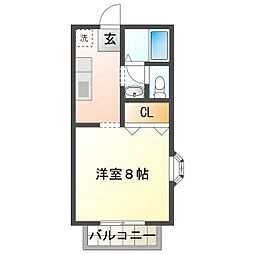 サン・コーポパル 1Kの間取図画像