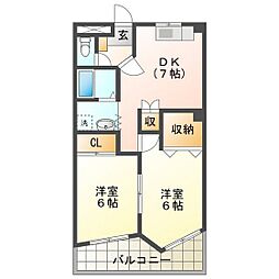 シティロイヤル津A棟 2DKの間取図画像