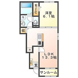 ヴィラ フェリシアII 1LDKの間取図画像