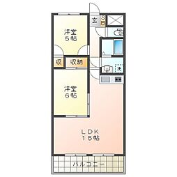 高茶屋豊城 2LDKの間取図画像