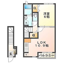 サンライズコーポ 1LDKの間取図画像
