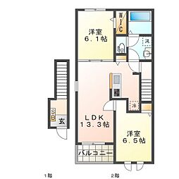 ボヌールII 2LDKの間取図画像