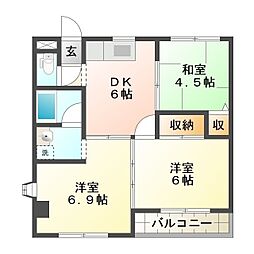 マンションモーツアルトハイム 3DKの間取図画像