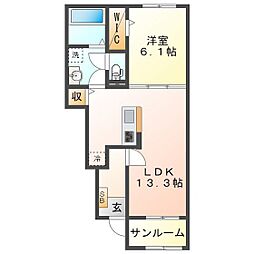 ボヌールII 1LDKの間取図画像
