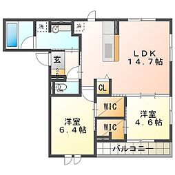 アネシスvilla赤堀 2LDKの間取図画像