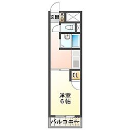 オーク斎藤 1Kの間取図画像