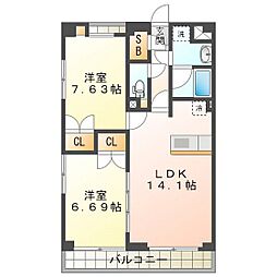 S-FORT四日市西新地 2LDKの間取図画像