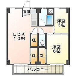 ビレッジハウス高花平2号棟 2LDKの間取図画像