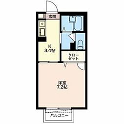 フラット・ルールB棟 1Kの間取図画像