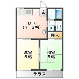 K1ハイツ 2DKの間取図画像
