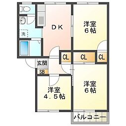 グリーンハウスB 3DKの間取図画像