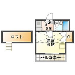 北浜町アパート 1Kの間取図画像