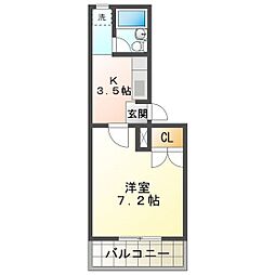 アーバンハイツミスギ 1Kの間取図画像