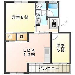 ヤマナハイツ 2LDKの間取図画像