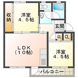 ビレッジハウス笹川13棟 2LDKの間取図画像