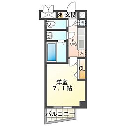 レジデンスハマダ 1Kの間取図画像