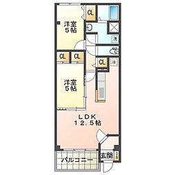 サニーパレスK 2LDKの間取図画像