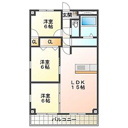 プロミネント四日市 3LDKの間取図画像