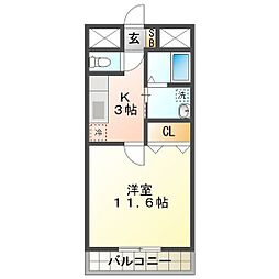 ランドマーク西町 1Kの間取図画像