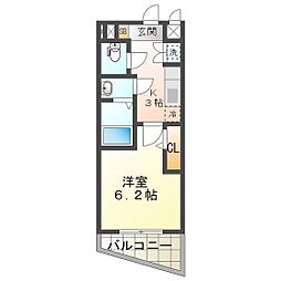レジデンスハマダ 1Kの間取図画像