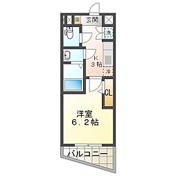 レジデンスハマダ 1Kの間取図画像