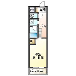ラフォーレ別名 1Kの間取図画像