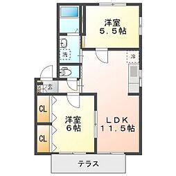 ビバリーK&AC 2LDKの間取図画像