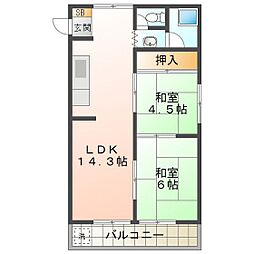 ユーレジデンスサンミラー 2LDKの間取図画像