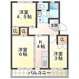 ビレッジハウス笹川24棟 3Kの間取図画像