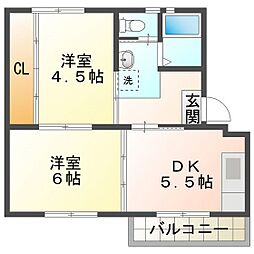 ビレッジハウス笹川8棟 2DKの間取図画像