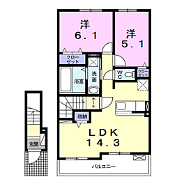 ベルシャイン　III 202 2階2LDKの間取り
