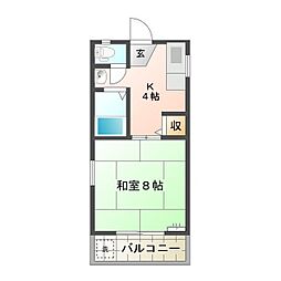 コーポ田中B 1Kの間取図画像