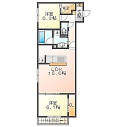 鈴鹿市須賀3丁目アパート 2LDKの間取図画像
