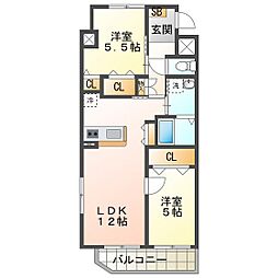 レコルテ 2LDKの間取図画像