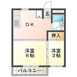 サンビレッジ稲生 2DKの間取図画像
