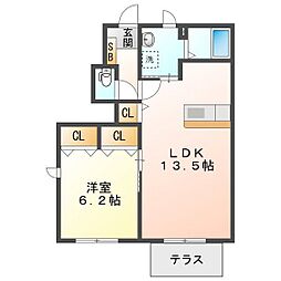 ヒュドールヒューレーH 1LDKの間取図画像