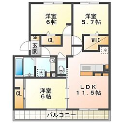 エミネンスA 3LDKの間取図画像