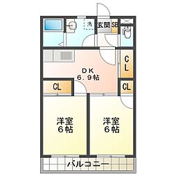 リトルムース 2DKの間取図画像