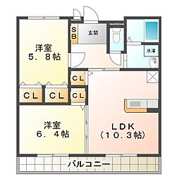 ルミエール栄 2LDKの間取図画像