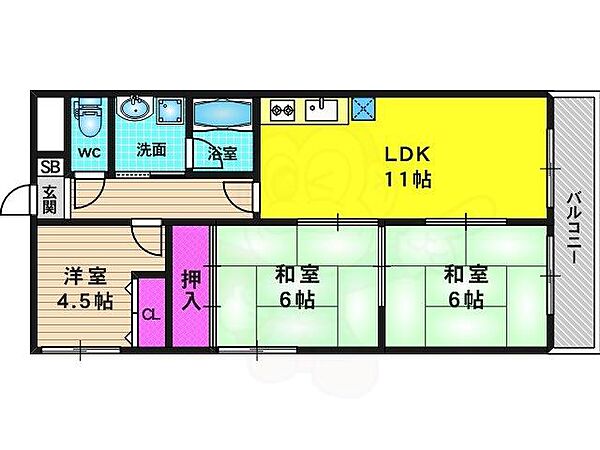 シベール ｜京都府京都市西京区桂河田町(賃貸マンション3LDK・3階・65.55㎡)の写真 その2