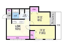 KGマンション 2階2LDKの間取り