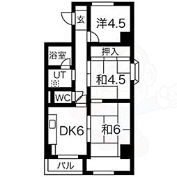 コスモ星の子ハイツ 4階3DKの間取り