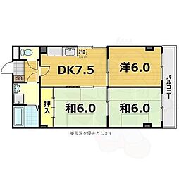 ハウスオブローズ3 3DKの間取図画像