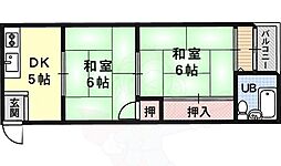 御陵ハイツ 2DKの間取図画像