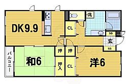 レジディア太秦 2DKの間取図画像