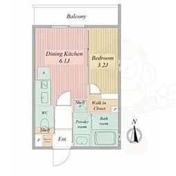 Live Flat京都西院 1DKの間取図画像