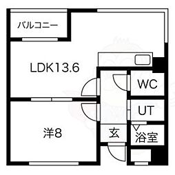 京福修学院第2マンション 1LDKの間取図画像