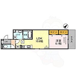 太秦レジデンスE棟 1LDKの間取図画像