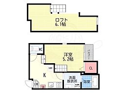 ハーモニーテラス栗栖野華ノ木町 1Kの間取図画像