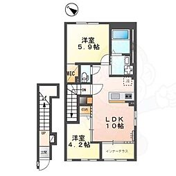 京都市山科区椥辻封シ川町アパート 2LDKの間取図画像